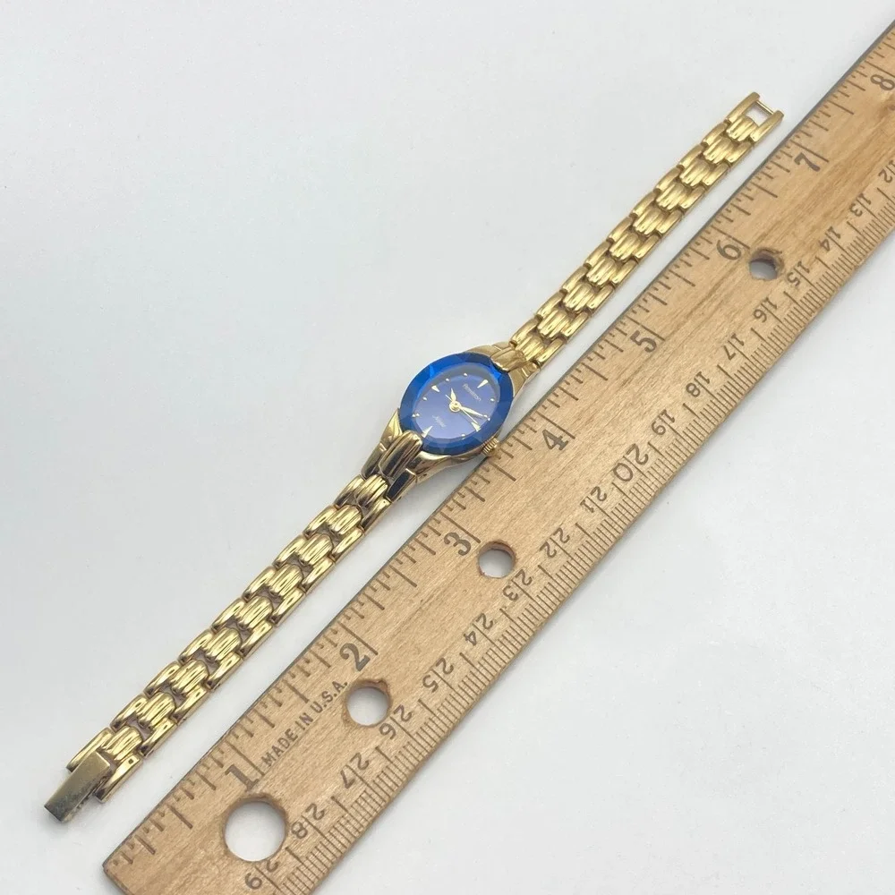 Armitron Now Women's Watch 17mm Gold Tone Blue Dial Faceted New Battery 6.75